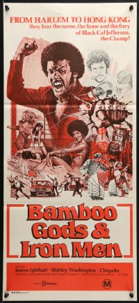 7j069 BAMBOO GODS & IRON MEN Aust daybill 1974 great blaxploitation art by George Akimoto!