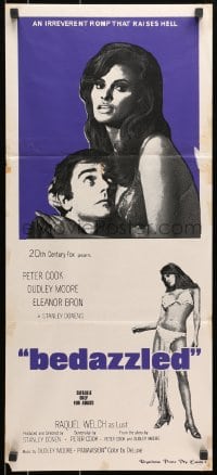 7j080 BEDAZZLED Aust daybill 1968 classic fantasy, Dudley Moore stares at sexy Raquel Welch!