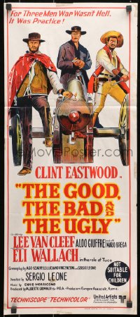 7j411 GOOD, THE BAD & THE UGLY Aust daybill 1969 Clint Eastwood, Lee Van Cleef, Sergio Leone!