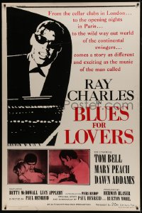 7k243 BLUES FOR LOVERS 40x60 1966 Ballad in Blue, cool b&w image of Ray Charles playing piano!
