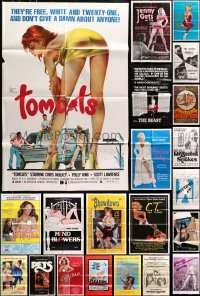 7m049 LOT OF 102 FOLDED SEXPLOITATION ONE-SHEETS 1960s-1980s sexy images with some nudity!