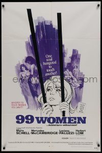 7p007 99 WOMEN 1sh 1969 Jess Franco's 99 Mujeres, they're behind bars without men, sexy art!