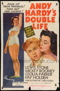 7p021 ANDY HARDY'S DOUBLE LIFE style C 1sh 1942 Mickey Rooney, sexiest art of Esther Williams!