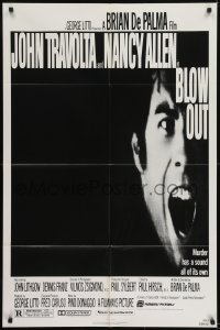 7p048 BLOW OUT 1sh 1981 John Travolta, Brian De Palma, murder has a sound all of its own!
