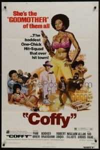 7p131 COFFY 1sh 1973 sexy art of baddest chick Pam Grier, Jack Hill blaxploitation classic!