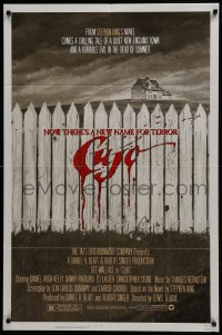 7p162 CUJO 1sh 1983 Stephen King, horrifying artwork of bloody fence & house by Robert Tanenbaum!