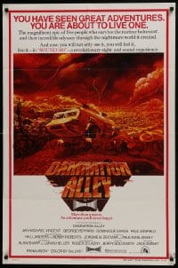 7p168 DAMNATION ALLEY teaser 1sh 1977 Jan-Michael Vincent, art of sci-fi vehicle by Paul Lehr!