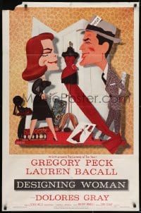 7p192 DESIGNING WOMAN style B 1sh 1957 art of Gregory Peck & Lauren Bacall by Jacques Kapralik!