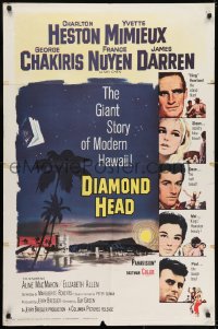 7p196 DIAMOND HEAD 1sh 1962 Charlton Heston, Yvette Mimieux, cool art of Hawaiian volcano!