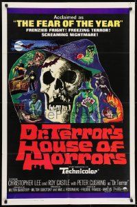 7p214 DR. TERROR'S HOUSE OF HORRORS 1sh 1965 Christopher Lee, cool horror montage art!