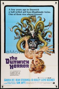 7p221 DUNWICH HORROR 1sh 1970 AIP, art of multi-headed monster attacking woman by Reynold Brown!