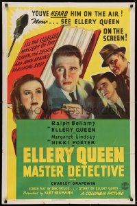 7p234 ELLERY QUEEN MASTER DETECTIVE 1sh 1940 Ralph Bellamy & Lindsa as Nikki Porter, rare!