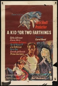 7p427 KID FOR TWO FARTHINGS English 1sh 1956 art of sexy Diana Dors, directed by Carol Reed!