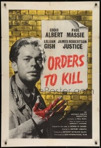 7p598 ORDERS TO KILL English 1sh 1958 directed by Anthony Asquith, cool bloody hands artwork!