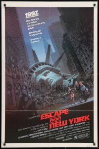 7p244 ESCAPE FROM NEW YORK studio style 1sh 1981 Carpenter, Jackson art of decapitated Lady Liberty!