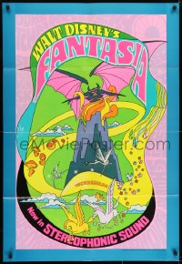 7p253 FANTASIA heavy stock 1sh R1970 Disney classic musical, great psychedelic fantasy artwork!