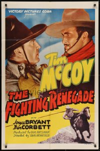 7p261 FIGHTING RENEGADE 1sh 1939 great image of cowboy Tim McCoy saving girl from bad guy!