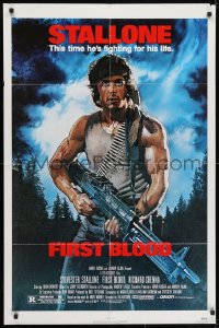 7p265 FIRST BLOOD 1sh 1982 artwork of Sylvester Stallone as John Rambo by Drew Struzan!