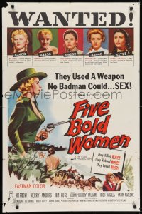 7p269 FIVE BOLD WOMEN 1sh 1959 Merry Anders used a weapon no badman could... SEX!
