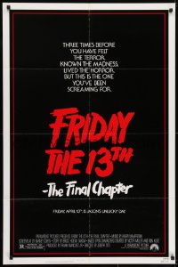 7p292 FRIDAY THE 13th - THE FINAL CHAPTER 1sh 1984 Part IV, slasher sequel, Jason's unlucky day!