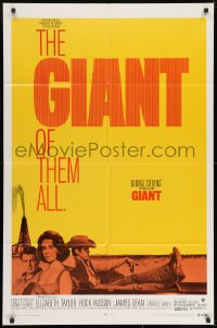 7p308 GIANT 1sh R1970 James Dean, Elizabeth Taylor, Rock Hudson, directed by George Stevens!