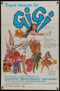 7p309 GIGI 1sh R1966 art of pretty Leslie Caron, Best Director & Best Picture winner!
