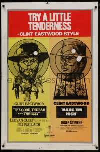 7p318 GOOD, THE BAD & THE UGLY/HANG 'EM HIGH 1sh 1969 Clint Eastwood, try a little tenderness!