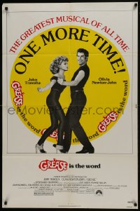 7p326 GREASE 1sh R1980 John Travolta & Olivia Newton-John in a most classic musical!