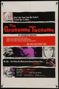 7p336 GRUESOME TWOSOME 1sh 1967 Herschell Gordon Lewis, the screen seeps with carnage!