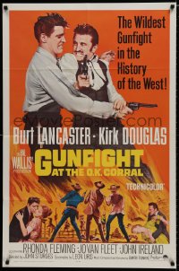 7p338 GUNFIGHT AT THE O.K. CORRAL 1sh R1964 Burt Lancaster & Kirk Douglas, John Sturges!