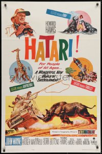 7p347 HATARI 1sh 1962 Howard Hawks, artwork of John Wayne in Africa by Frank McCarthy!