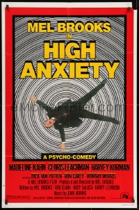 7p360 HIGH ANXIETY style A 1sh 1977 Mel Brooks, great Vertigo spoof design, a Psycho-Comedy!