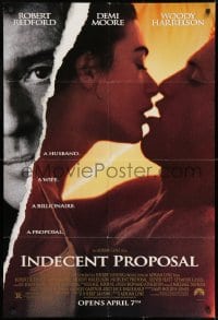 7p392 INDECENT PROPOSAL advance DS 1sh 1993 Robert Redford, Demi Moore, Woody Harrelson