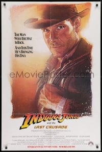 7p393 INDIANA JONES & THE LAST CRUSADE advance 1sh 1989 Ford over white background by Drew Struzan!