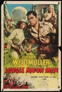7p421 JUNGLE MOON MEN 1sh 1955 Johnny Weissmuller as himself w/ Jean Byron & Kimba the chimp!