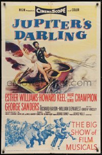7p424 JUPITER'S DARLING 1sh 1955 great art of sexy Esther Williams & Howard Keel on chariot!