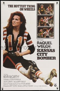 7p425 KANSAS CITY BOMBER revised 1sh 1972 sexy roller derby girl Raquel Welch, the hottest thing on wheels!