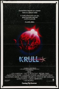 7p439 KRULL advance 1sh 1983 Ken Marshall & Lysette Anthony, sci-fi fantasy art of red planet & suns