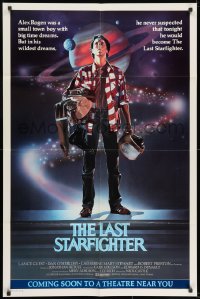 7p446 LAST STARFIGHTER advance 1sh 1984 Lance Guest, Robert Preston, great sci-fi art by C.D. de Mar
