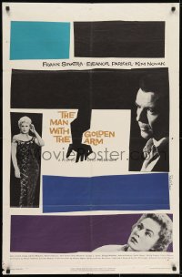 7p489 MAN WITH THE GOLDEN ARM 1sh 1956 Frank Sinatra is hooked, classic Saul Bass artwork & design!