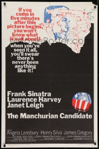 7p491 MANCHURIAN CANDIDATE 1sh 1962 cool art of Frank Sinatra, directed by John Frankenheimer!