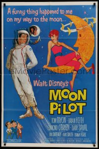 7p526 MOON PILOT 1sh 1962 Disney, Tom Tryon, Dany Saval, wacky space man and moon girl art!