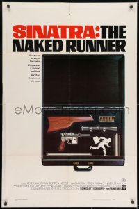 7p545 NAKED RUNNER 1sh 1967 Frank Sinatra, cool image of sniper rifle gun dismantled in suitcase!