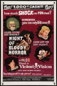 7p563 NIGHT OF BLOODY HORROR 1sh 1969 blood psycho goes berserk, remember you can only die once!
