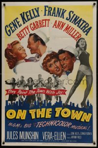 7p588 ON THE TOWN 1sh 1949 Gene Kelly, Frank Sinatra, sexy Ann Miller's legs, Betty Garrett