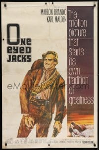 7p591 ONE EYED JACKS 1sh 1961 art of star & director Marlon Brando with gun & bandolier!