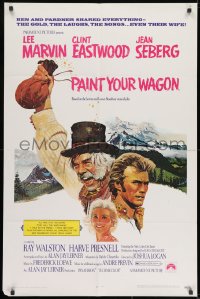 7p608 PAINT YOUR WAGON 1sh 1969 Ron Lesser art of Clint Eastwood, Lee Marvin & Jean Seberg!