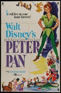 7p617 PETER PAN 1sh R1976 Walt Disney animated cartoon fantasy classic, great full-length art!