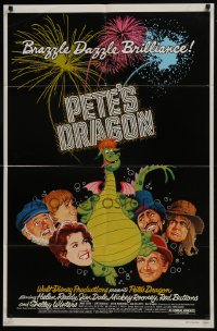 7p618 PETE'S DRAGON 1sh 1977 Walt Disney, colorful art of cast headshots & dragon by Paul Wenzel!