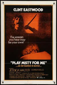 7p627 PLAY MISTY FOR ME 1sh 1971 classic Clint Eastwood, Jessica Walter, an invitation to terror!